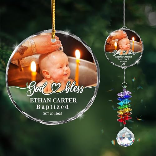 Fastpeace Personalized Baby Baptism Glass Ornament – Custom Photo Keepsake for Christmas, Birthday, Anniversary – Boys, Girls – Heartfelt Gift for Parents and Godparents – Crystal