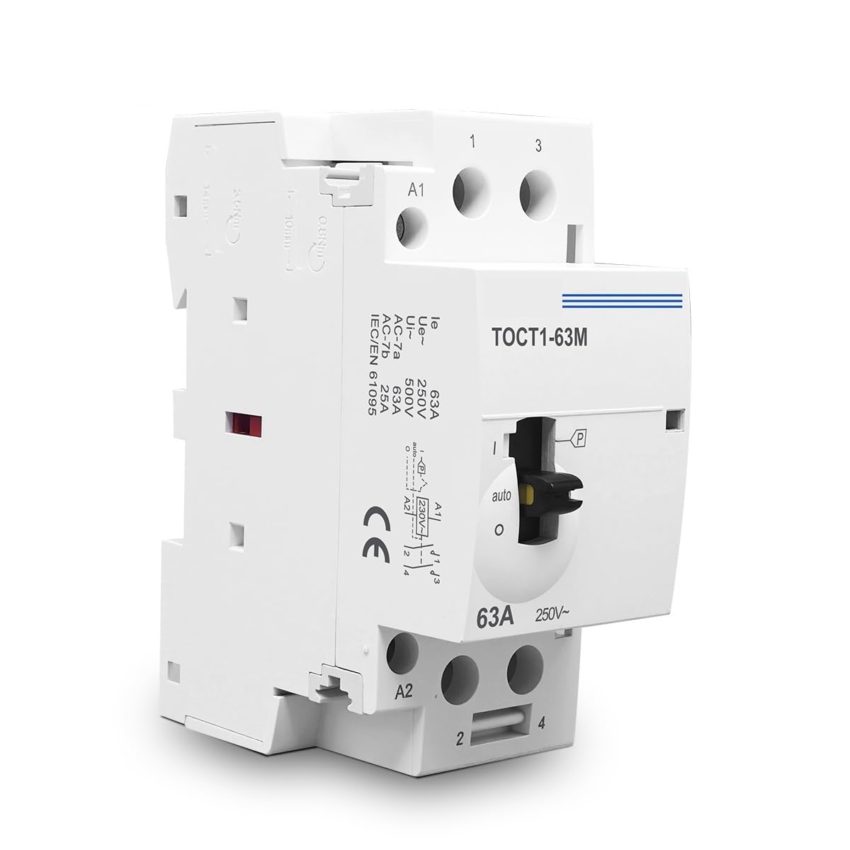 TOCT1 2P 63 A 220 V/230 V 50/60 Hz Contacteur modulaire CA pour la maison avec interrupteur manuel 2NO ou 1NO 1NC 2NC(2NC)