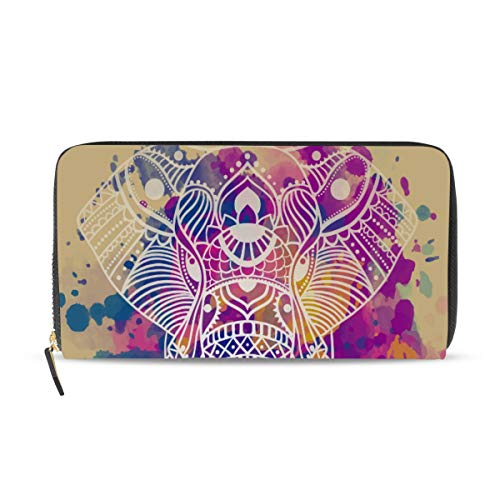 Preisvergleich Produktbild Gigijy Geldbörse mit Elefantenmotiv, mehrere Kreditkartenfächer, Ledertasche mit Reißverschluss