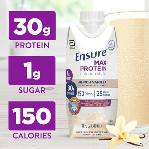 Ensure Max Protein Nutrition Shakes, Variety Pack, With 30g of Protein, 1g of Sugar, Nutrients to Support Immune System Health, High Protein Shake, 11 fl oz, Pack of 8, Liquid