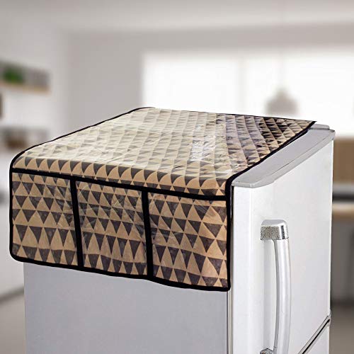 PrettyKrafts Premium Fridge Top Cover with 6 Utility Pockets, Dust Free & Easily Washable, Trio BB