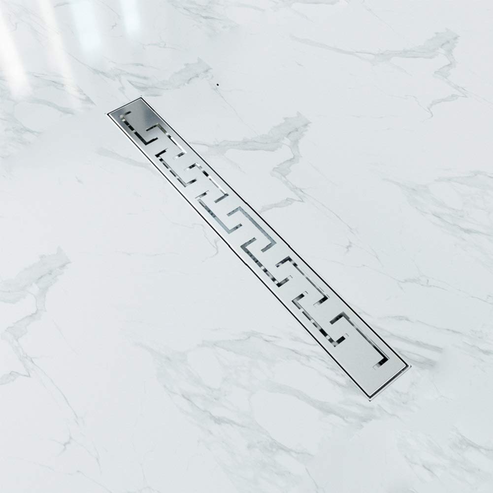 Aica Caniveau de Douche Italienne en Acier Inoxydable avec Siphon Sol D'évacuation Argenté Rectangle 90 cm Modèle E/C - Pose à Plat