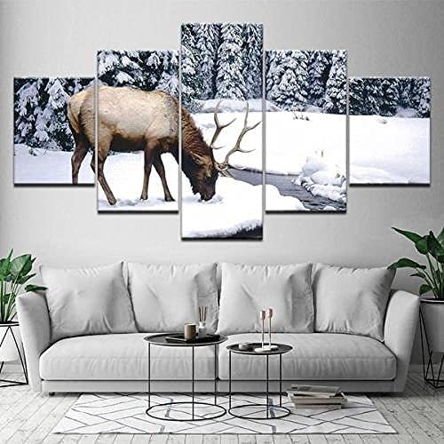 Décoration murale pour salon tableau élan forêt enneigée toile XXL