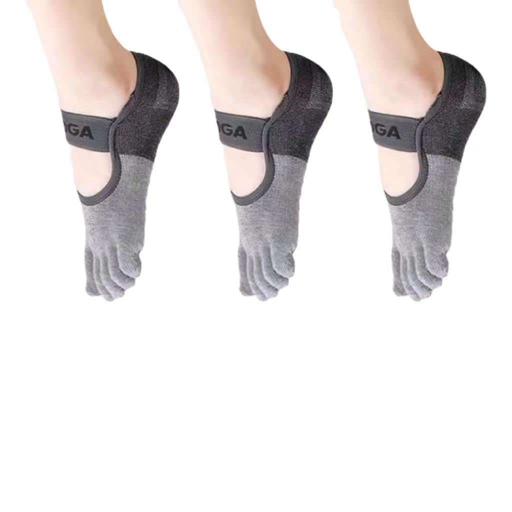 ALTALIVA 3Pcs Spandex Professional Non-slip Five Fingers Pilates Indoor Sports Yoga Socks for Women and Girls (3Pcs-Grey)