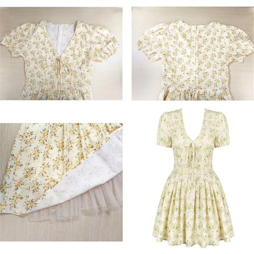 Women Short Sleeve Mini Dress Summer Sexy Floral Pleated Party Line Dress High Waist Slim Mini Dress2