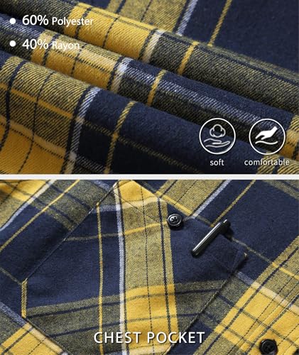 Hooded Flannel Plaid Shirt for Men Long Sleeve Casual Regular Fit Button Down Shirts with Chest Pockets4