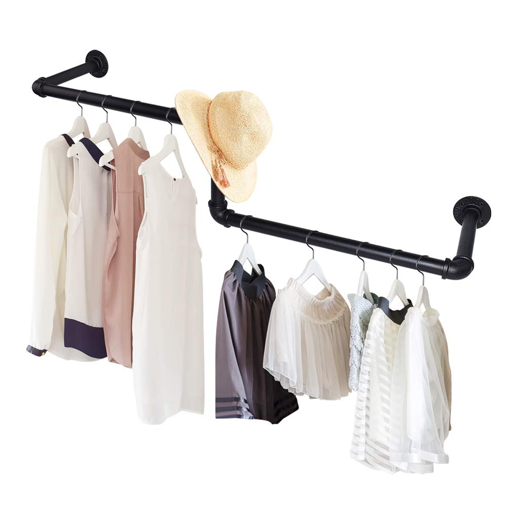 PIPE DECOR Industrial Pipe Wall Mounted Clothing Rack, Commercial or
