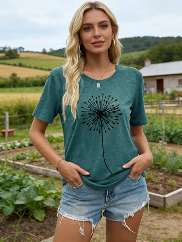 Image of Womens Dandelion T Shirts Sunflower Graphic Short Sleeve Casual Tops