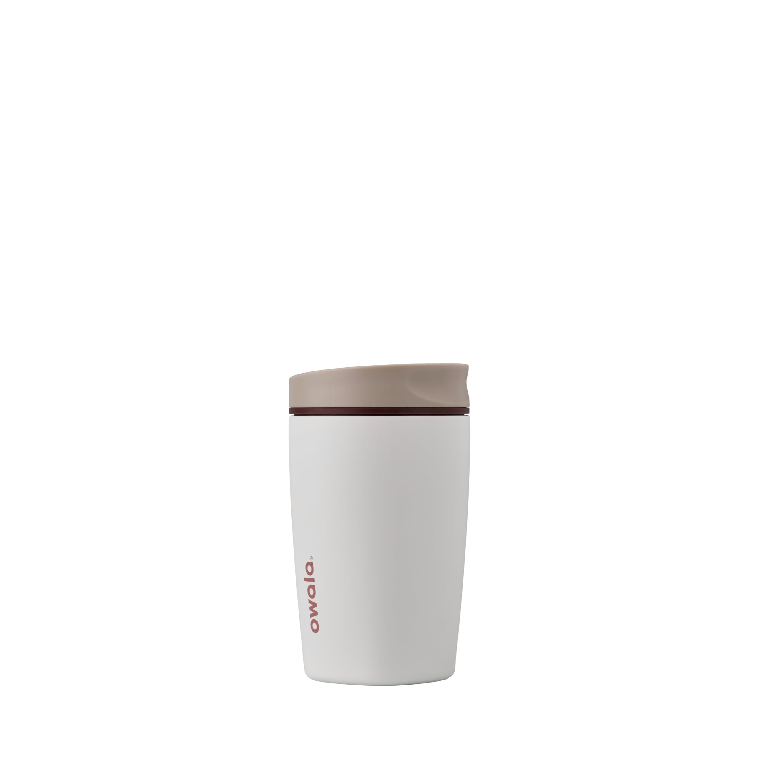 OwalaSmoothSip Slider Insulated Stainless Steel Coffee Tumbler, Reusable Iced Coffee Cup, Hot Coffee Travel Mug, BPA Free 355ml, Tan/White (Vanilla Bean)