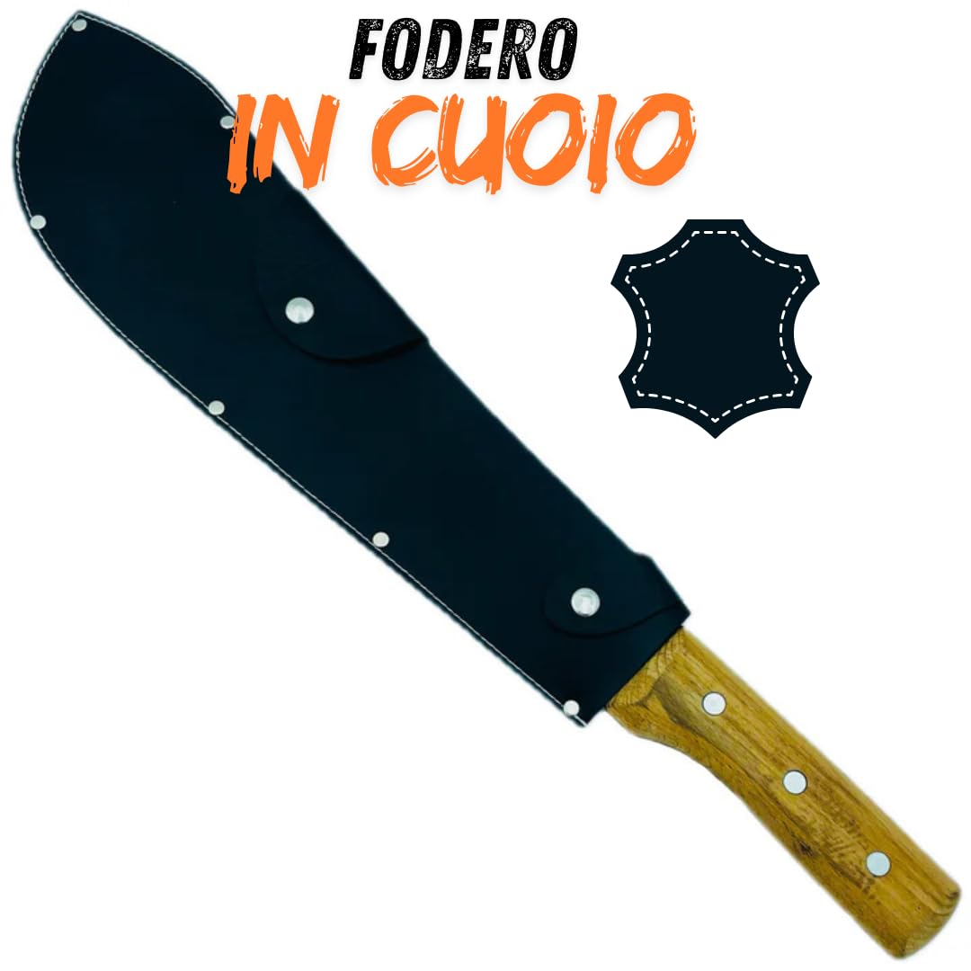 Machete Professionale con Fodero - Lama in Acciaio e Manico in Legno - Strumento da Taglio Outdoor Resistente per Campeggio