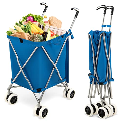 Carrito de compras plegable con bolsa impermeable, carrito ligero de 8 ruedas para uso doméstico, lavandería y supermercado, diseño de mango ergonómico