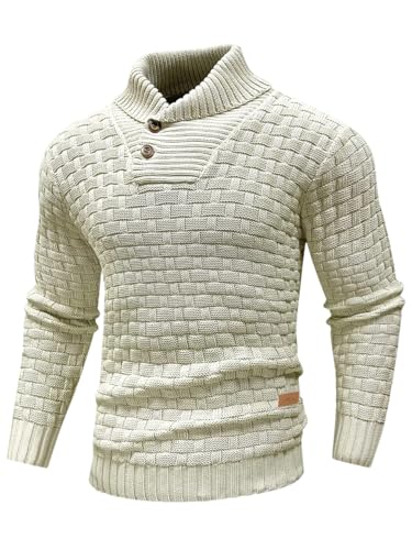 Men Business Casual Knitted Sweater Loose Crew Neck Long Sleeve Pullover Top