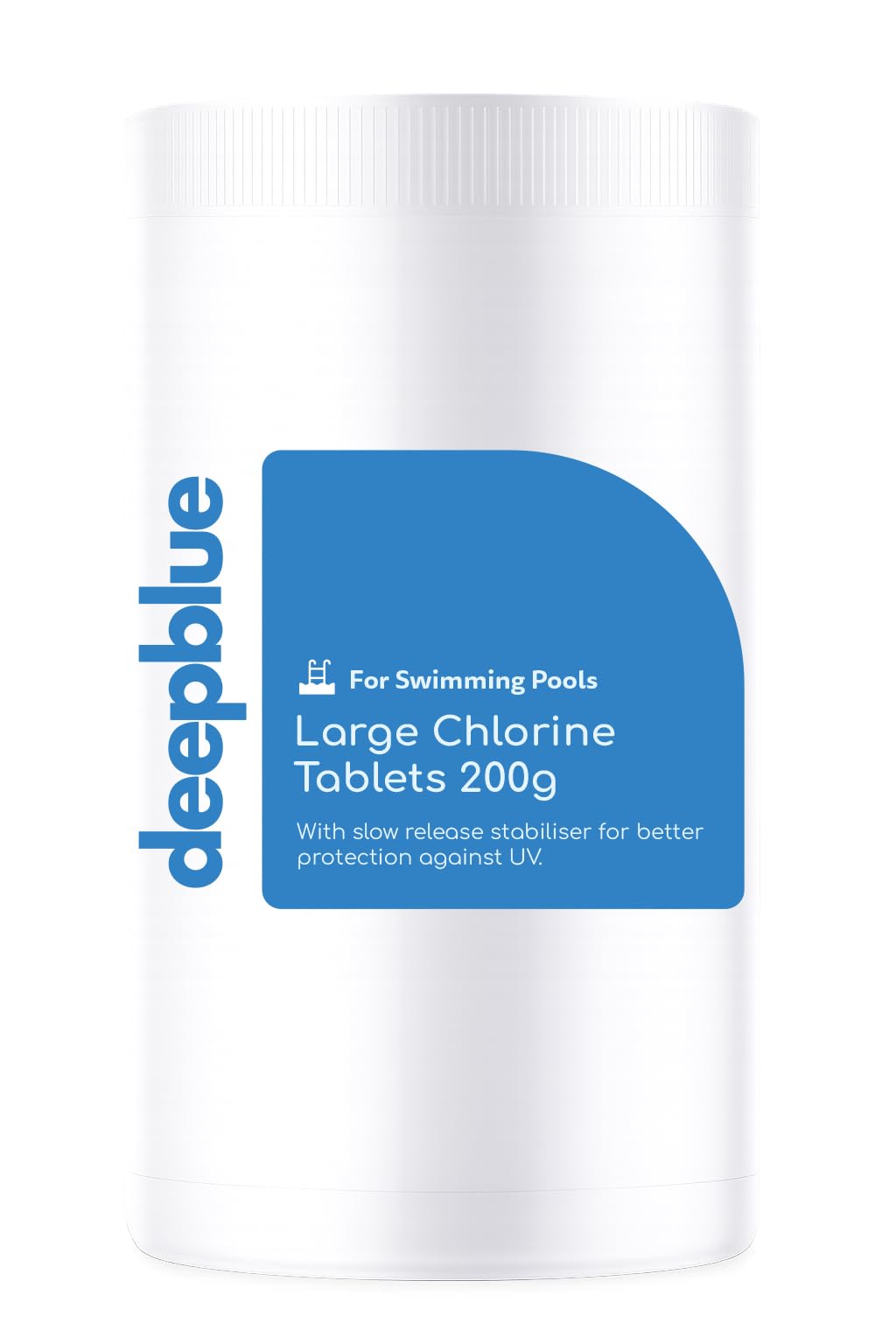 Deep Blue - 200g STABILISED Chlorine Tablets 1kg SLOW RELEASE (1Kg, test strips & floating dispenser)