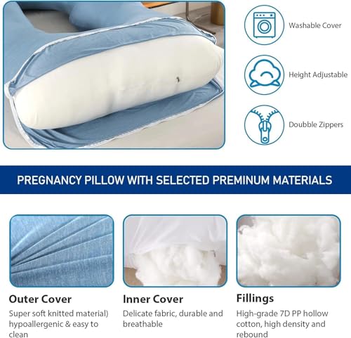 Image of Pregnancy Pillows for Sleeping, U Shaped Full Body Maternity Pillow for Pregnant Women with Removable Bean Velvet Cover, Support for Back, HIPS, Legs, Belly, 57 Inch, Grey