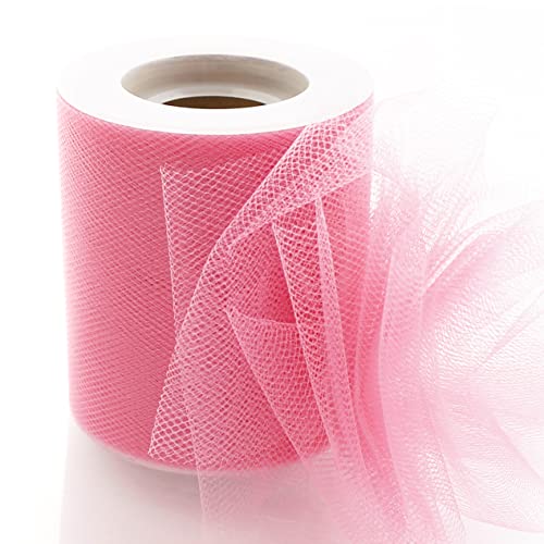 Image of 3 inch Premium Tulle Fabric Roll for Crafts, Wedding, Party Decorations, Gifts - Rose Pink 100Yard Spool