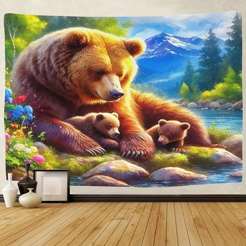 Tenture 3D ours brun romantique pour chambre garçons et filles