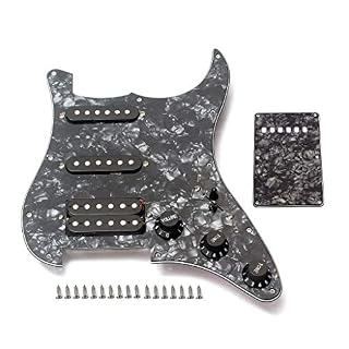 Alnicov Pickguard pour guitare électrique 3 couches SSH chargé par Humbucker pré-câblé pour guitare, noir nacré - Les Beatles, Paul McCartney, John Lennon, RIngo Starr, George Harrison