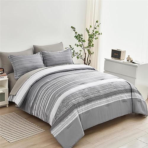KAKIJUMN 5 Piece Bed in a Bag Stripe Comforter Set