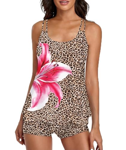 Image of Urchics 2026 Women Two Piece Tankini Swimsuit Tummy Control Plus Size Long Torso Top and High Waisted Boyshorts Bathing Suits