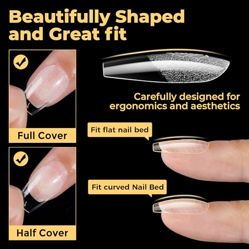 Image of UNA GELLA 600Pcs Short Coffin Nail Tips, Short Coffin Gel Nails Tips Pre Etched 12 Sizes Soft Gel Fake Nails Tips Pre-file Full Cover for Nail Extension Home DIY Salon with Box