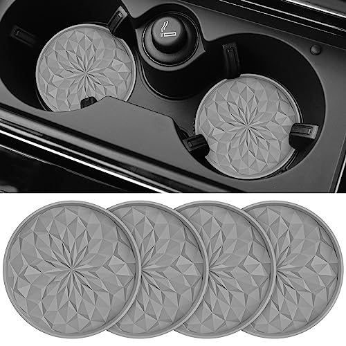 Image of ME.FAN Car Cup Coaster [4 Pack] Silicone Car Coasters /Cup Mats - 2.75In Universal Non-Slip Recessed Car Interior Accessories - Car Cup Holder Insert Coasters Light Grey