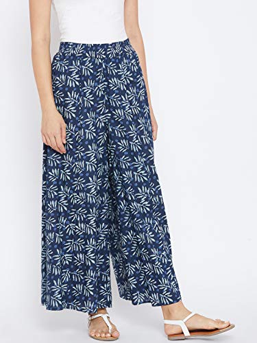 Image of PANIT Navy Blue Printed Cotton Palazzo