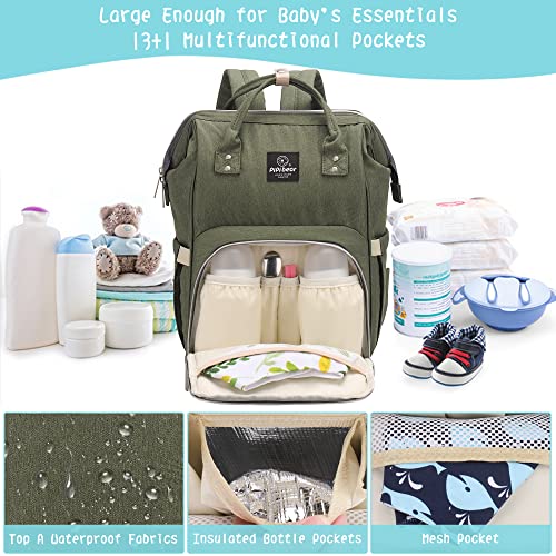 Pipi bear Nappy Changing Bag, Multi-functional Waterproof Travel Diaper Bag Backpack with Changing Pad (Olive Green) - Image 5