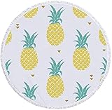 Sleepwish Pineapple Round Beach Towel Tropical Throw Blanket Hawaiian Beach Towels Teens Girls Circle Yoga Mat, Yellow Turquoise White (60
