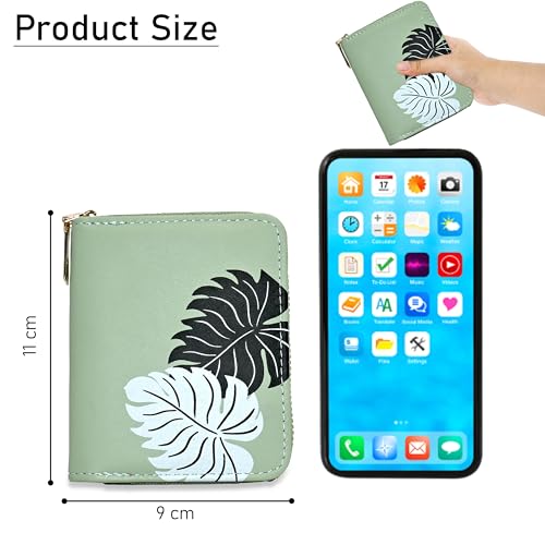 Image of Valerie Women Small Wallet Wallets For Girls Credit Card Holder Coin Purse Zipper Small Secure Card Case Cute Wallets Mini Wallets For Women (Green Color)