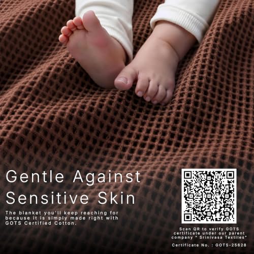 Image of GOTS Certified 108 inchX90 inch King 100% Organic Cotton Waffle Blanket-Brown | Premium Waffle Blankets & Throws for Bed, Throw Blanket for Couch, Modern & Cozy Blanket, All Season, Comfy and Soft Blankets