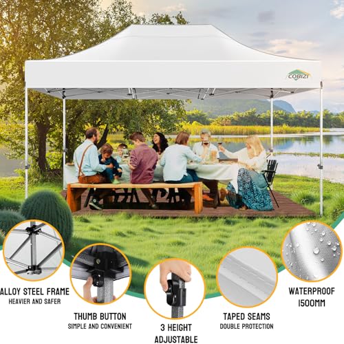 Image of COBIZI 10x15 Heavy Duty Pop Up Canopy Tent with 4 Sidewalls, White
