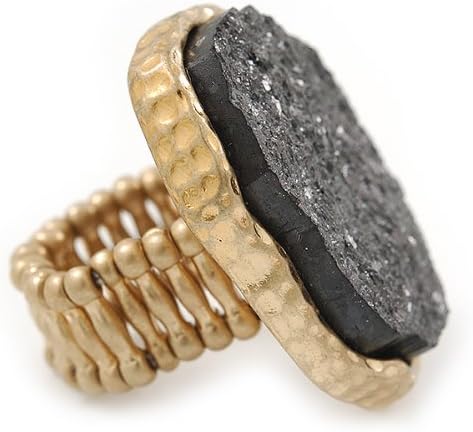 Avalaya Two Tone Off-Round, Textured Flex Ring (Gold Tone/Coal Colour Tone) - 37mm Across - Size 7/8, black, gold - Image 4