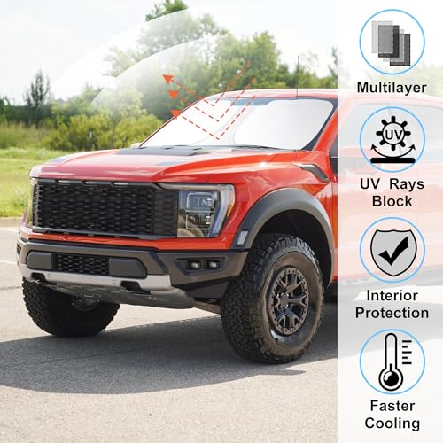 Image of Windshield Sun Shade Compatible with 2015-2021 2022 2023 2024 2025 2026 Ford F150 F-150 (Lariat, King Ranch, Platinum, XL XLT Limited Raptor) Accessories Sunshade Shield Protector