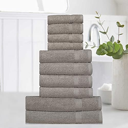 SOFTEX Pure 10 PCS TOWEL BALE SET 100% EGYPTIAN COTTON SOFT FACE HAND BATH BATHROOM TOWELS (SILVER)