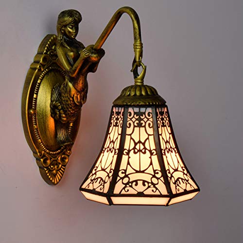GDLight Style Tiffany Vintage Applique Murale Luminaire Vitrail Ombre Déesse Base Applique Murale pour Cuisine Island Salle À Manger Salon, E27,1Light
