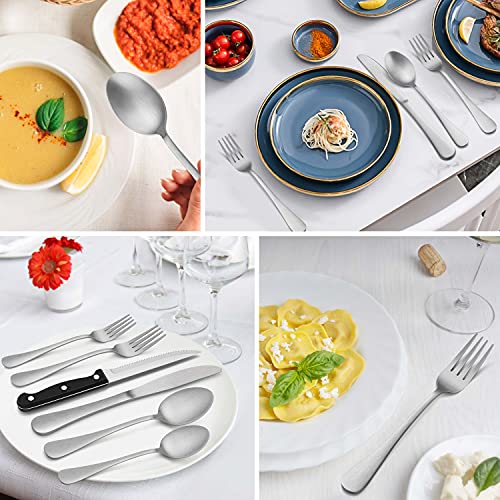 Herogo 48-Piece Matte Silverware Set with Steak Knives, Stainless Steel Flatware Cutlery Set for 8, Tableware Set Include Knife Spoon Fork, Satin Finish, Dishwasher Safe - Thumbnail 6