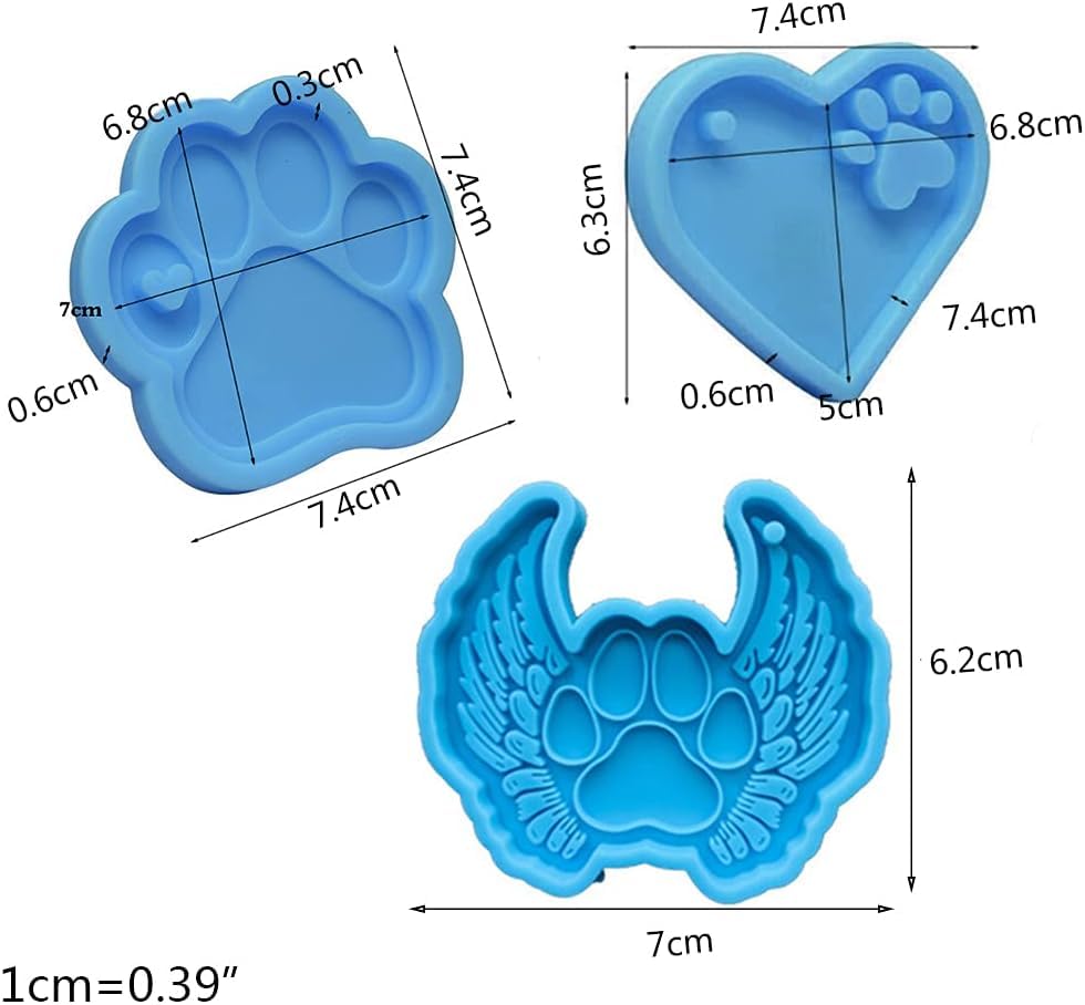 3Pcs Dogs Paws Pendants Silicone Molds Dogs Paws Keychain Casting Mold Handmade Mold Silicone Mold Resin Casting Molds