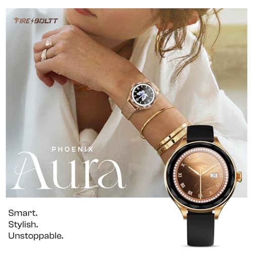 Image of Fire-Boltt Phoenix Aura Women Smart Watch with 1.26 inch Diamond-Cut HD Display, Rotating Crown, Wireless Charging, Bluetooth Calling, Voice Assistant, 120+ Sports Modes - Carbon Black