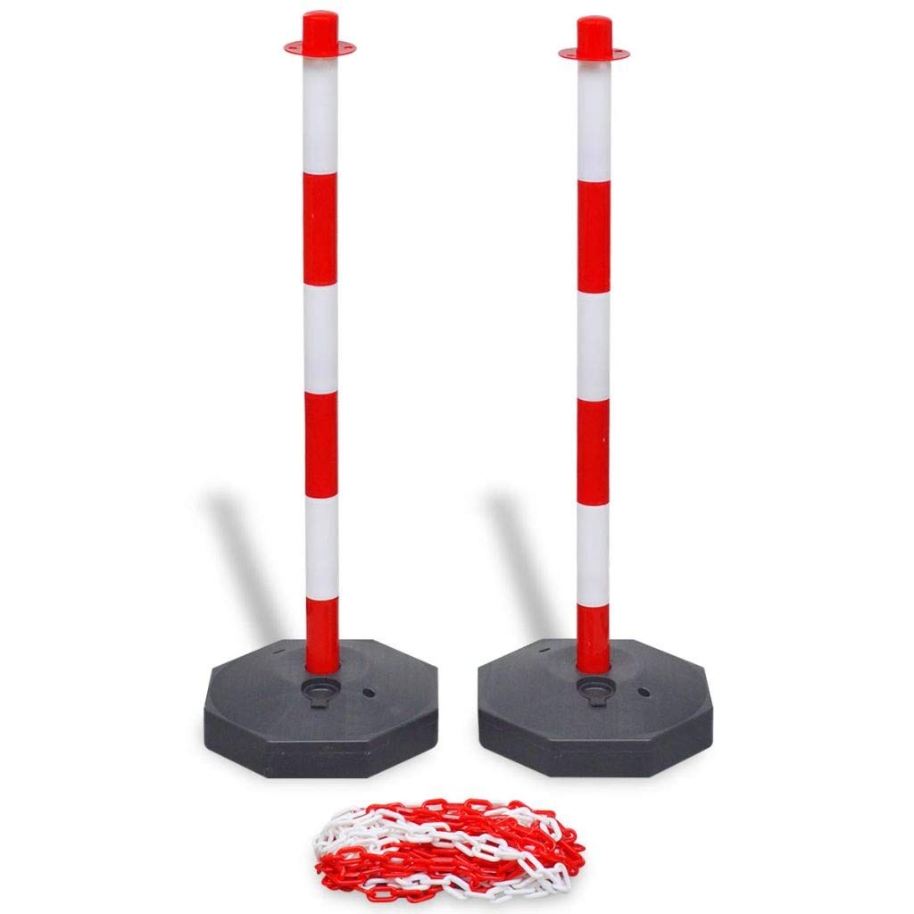 Juego de barrera de plástico rojo – 2 postes y cadena de 10 m para marcado de zonas, equipo de seguridad duradero para control de tráfico y soluciones de control de multitudes