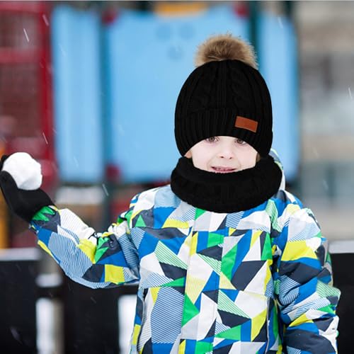 Image of Kids Hat Scarf Gloves Set, Kids Winter Beanie Hat Scarf Gloves Set with Knit Thick Warm Fleece Lined for 1-6 Years Old