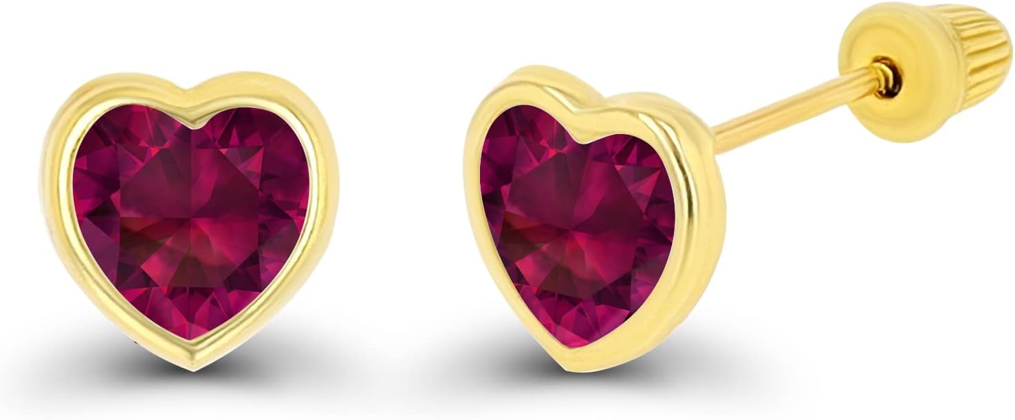 Solid 14K Gold Hypoallergenic 4mm Heart Shaped Birthstone Polished Bezel Screw Back Stud Earrings - Image 2