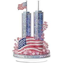 MAXBYE Twin Towers Tabletop Diamond Art Painting Kit, DIY 5D Diamond Painting Kits, Special Shaped Diamond Desktop Ornament, Home Stand Up Gem Painting Sculpture Craft Kit, Diamond Art Statues
