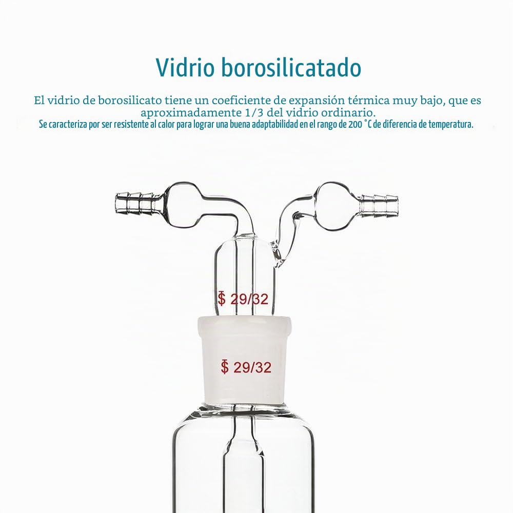 stonylab Frasco Drechsel para Lavado de Gas, Frasco de Vidrio de Borosilicato para Lavado de Gas con Junta Estándar 29/32 y Manguera Dentada de 8 mm, Capacidad de 500 ml