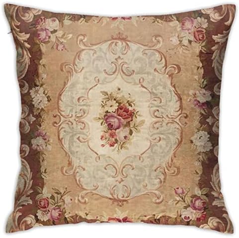 Nebra Antique Rose Floral French Aubusson Rug Print Throw Pillow Covers Cozy Square Throw Pillow Case Home Decoration for Bed Couch Sofa Living Room Cushion Cover 18"X18"
