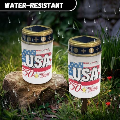 Image of Poceacles USA Flag 250 Years Print Outdoor Lights Solar Grave Candle Solar Cemetery Candles LED Automatic Patriotic Flameless Cemetery Lights for America 250th Independence Day Decor, Set of 6