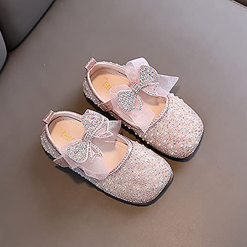 Girls Dress Shoes Toddler Kids Flower Girl Pearl Rhinestone Mary Jane Princess Ballet Flats with Glitter Bow Strap2