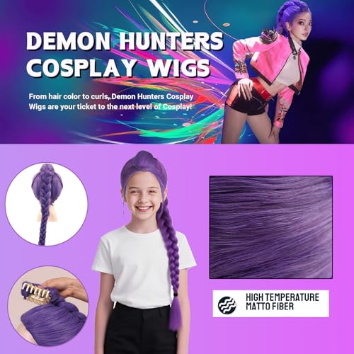 Ruml Wig - Children's Purple Braided Wig - KPOOP Cosplay Wig - Purple Braided Wig Set Hairstyle - Perfect for Halloween, Performances, and Parties2