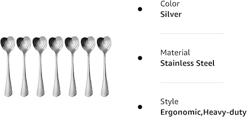 Miniatura 8 de Juego de 7 cucharas de acero inoxidable, cucharas en forma de corazón, cuchara de café, cuchara de postre, cucharas de helado, cucharas de té,