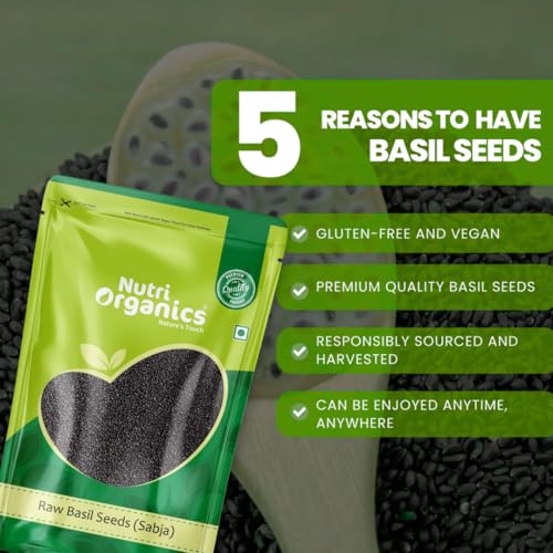 Image of Nutri Organics Basil Seeds 1kg - Sabja Seeds | Tukmaria Seeds with High Fibre and Omega 3 | Seeds for Eating | Weight Management | Seeds Tukmaria