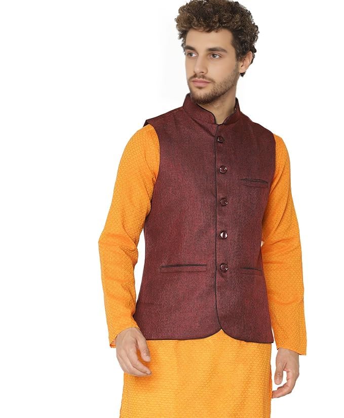 bobuti Men's Nehru Modi Jacket, Maroon Sleeveless Waistcoat, Traditional Indian Ethnic Wear, Cotton Fabric-picture-19